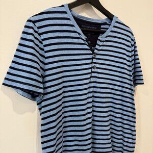 Banana Republic Soft Navy Blue Striped Henley Shirt Size M 100% Cotton